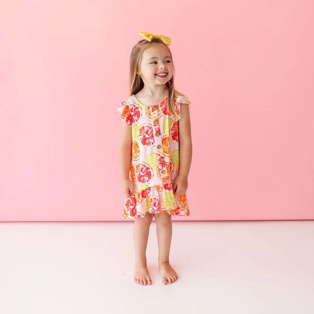 Posh Peanut 2T Citrine Henley Ruffled Capsleeve Hi Low Dress